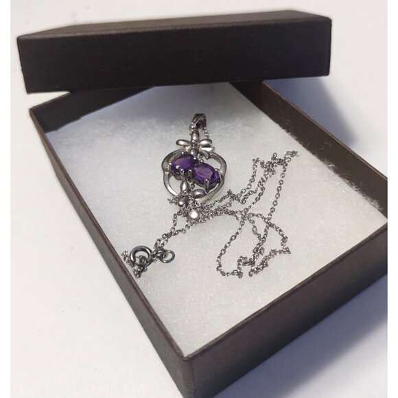 Women's 17" Sterling Silver Necklace & Pendant Purple Amethyst - Picture 11 of 13